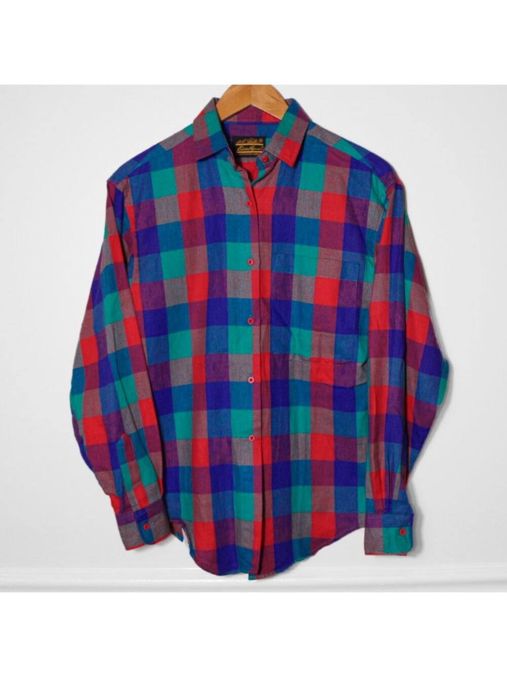 Vintage Women's Eddie Bauer Button Up Checkered Plaid Flannel Shirt Cotton Sz 8